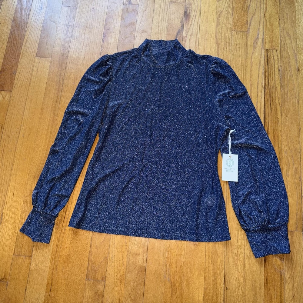 New Tuckernuck Hyacinth‎ House Top XXL Blue Sparkle Balloon Sleeve Quiet Luxury